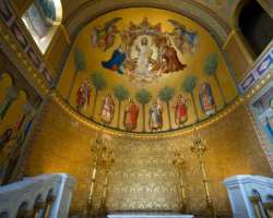 The Byzantine church in the castle has a 13-foot-tall chandelier, floor mosaic and a painted cupola, and other things that make it magnificent.